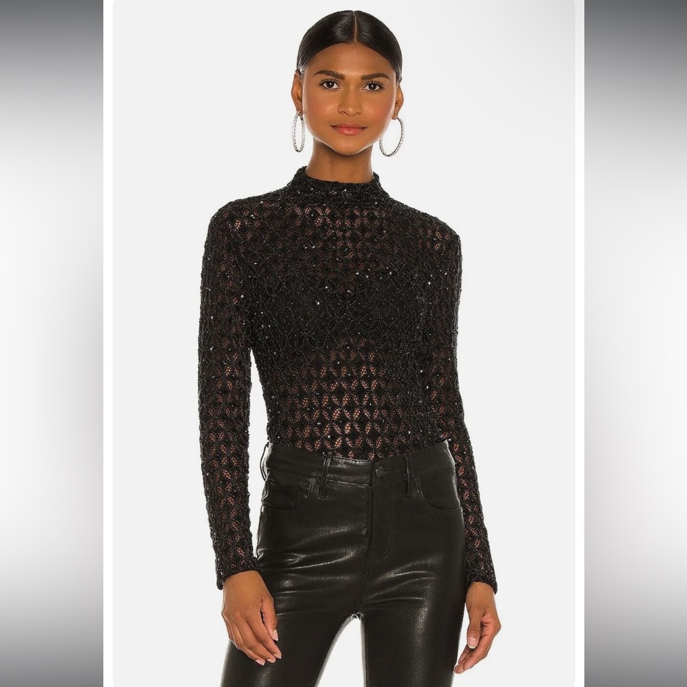 Retrofete Black Glitter Knit Long-Sleeve Top